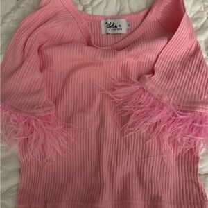 Lola + The Boys Pink Feathered Kids Top